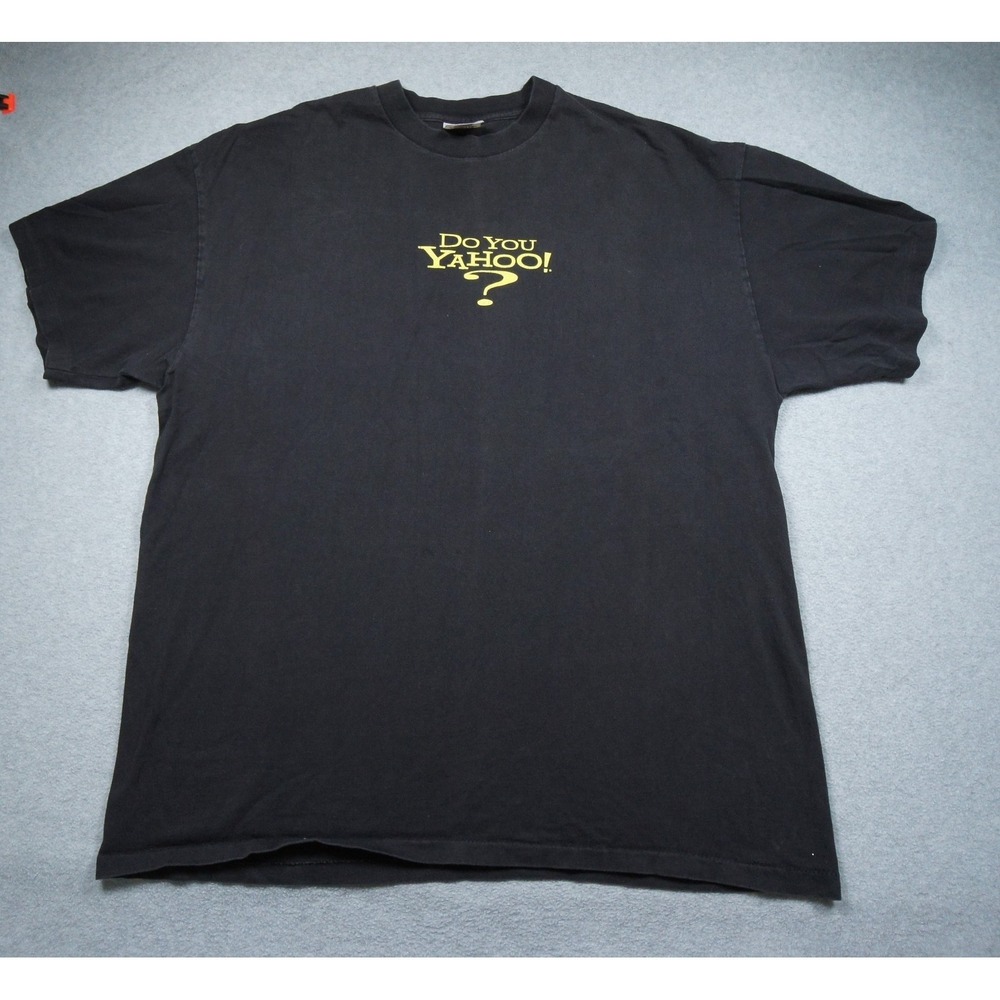 Vintage Yahoo Shirt Mens 2X Black Technology Tee 90s Single Stitch Graphic